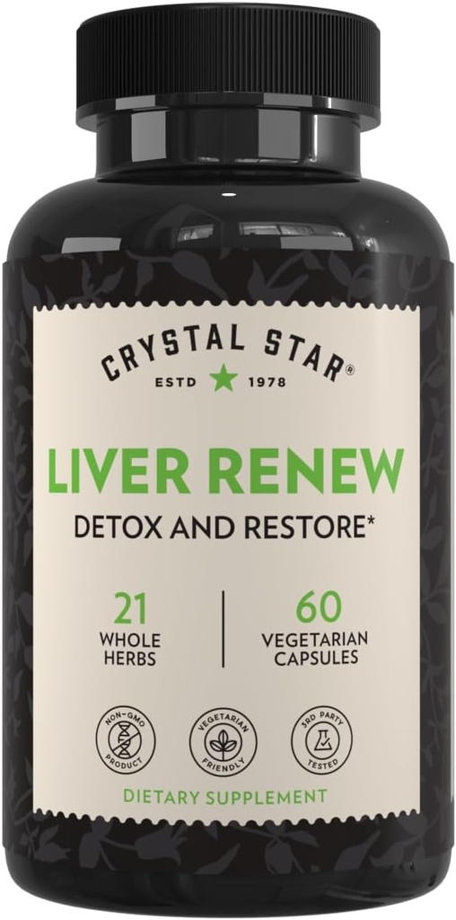 Crystal Star Liver Renew, 60 капсул, травяная добавка для очистки печени, которая поддерживает нормальную функцию печени и способствует высвобождению токсинов - расторопша