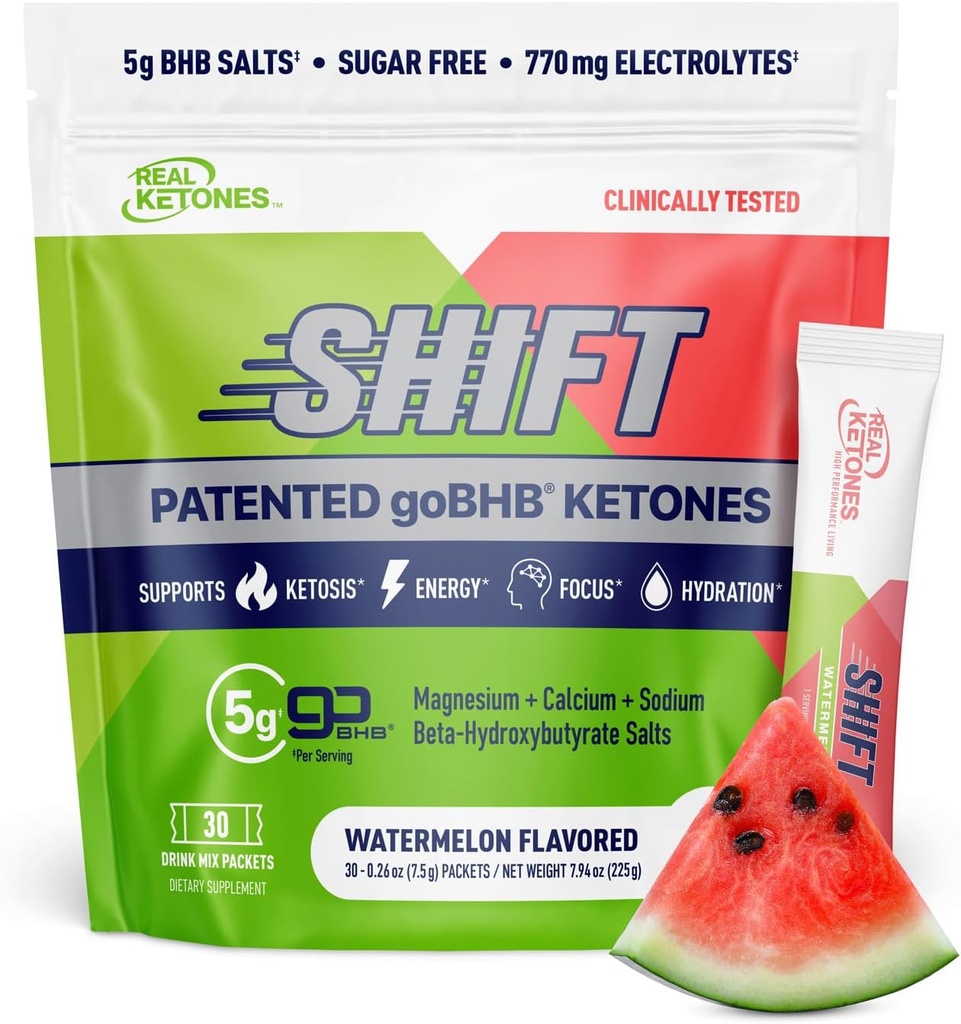 Real Ketones BHB Exogenic Ketones Drink Mix Packets Keto Electrolytes Powder Packets Ei sokeria 4 Main Fasting Electrolytes Plus Hydrating Patentoitu Keto BHB - 30 Count Watermelon