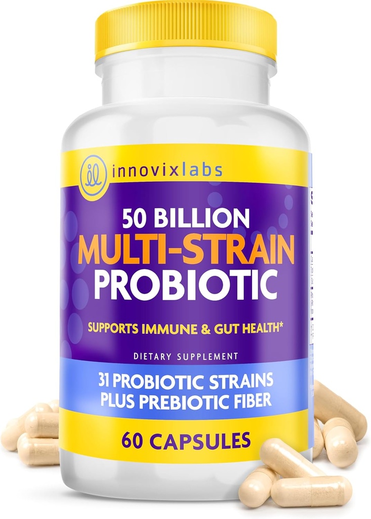 InnovixLabs Multi Strain Probiotics for Women & Men - Integratore Probiotico - 50 miliardi di CFU - Salute Gut, Supporto Immune, Digestione, Lactobacillus Acidophilus, Prebiotici e Probiotici, 60 capsule