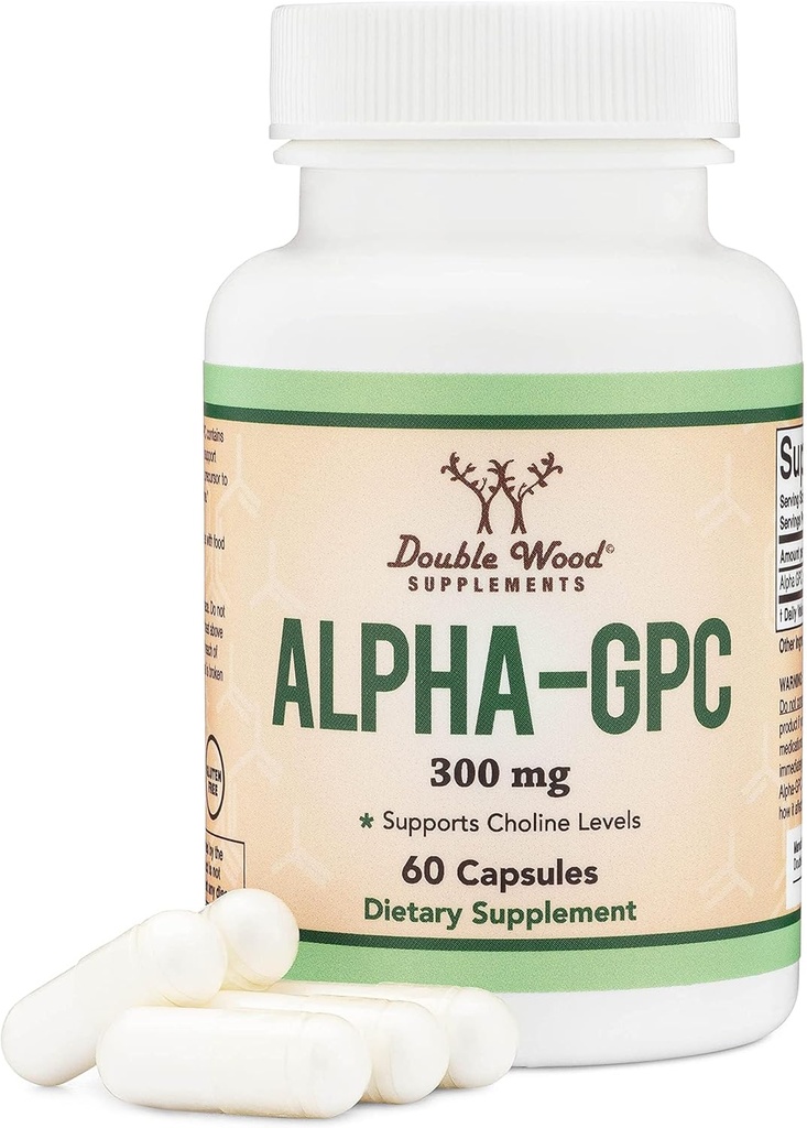 Alpha GPC Choline Brain Supplement for Acetylcholine (60 Count, 600mg Servings) Advanced Memory Formula, Focus and Brain Support, Focus Supplement (Κατασκευασμένο στις ΗΠΑ) by Double Wood