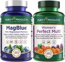 Renhetsprodukter Bundle - MagBlue + Kvinners Perfect Multi - MagBlue (Magnesium Bisglycinate + vitamin D3 +Mer) - Kvinner Perfect Multi - Støtter Urinal Tract Health, Immunitet, Håret Hud Nagler +Mere