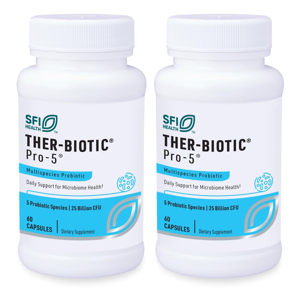 Klaire Labs SFI Health Pro-5 Probiotic - 25 Billion CFU High Dose Multispecies Gut Recolonization Support for Men & Women, Hypoallergenic & Dairy-Free (60 Capsules, 2 Pack)