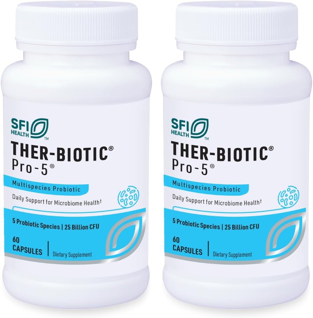 Klaire Labs SFI Health Pro-5 Probiotic - 25 miliardi di CFU High Dose Multispecies Gut Recolonization Support for Men & Women, Hypoallergenic & Dairy-Free (60 Capsule, 2 Pack)