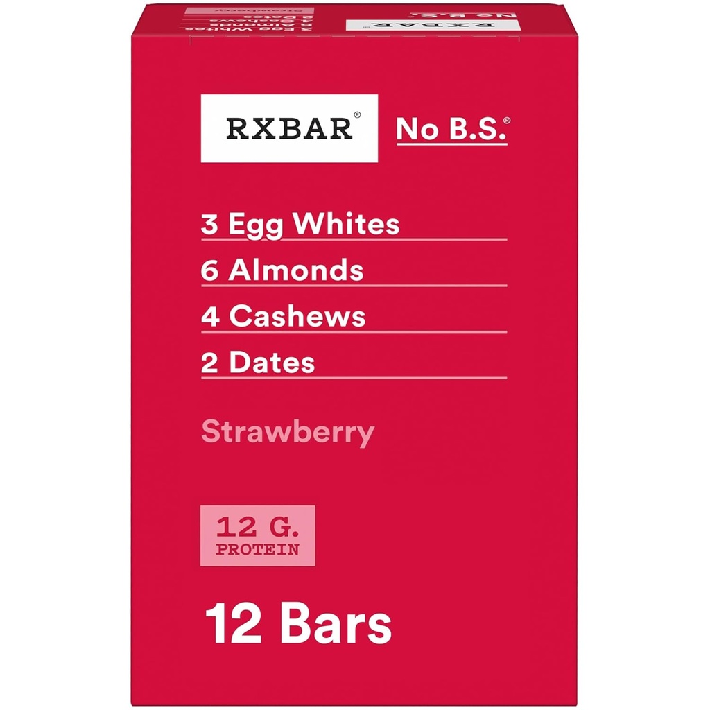 RXBAR Valgubatoonid, 12 g valku, gluteenivabad suupisted, maasikas, 22oz Box (12 baari)