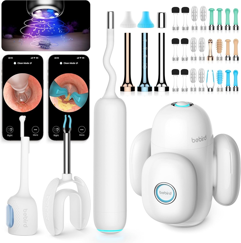 BEBIRD Home 30S Ear Care System - Ear Canal Cleaner with Flexible Scope FHD Camera, UVC LED Light, Visual Ear-Drops dropper, Wax Removal Tweezers Tool to Clean Ear, 3 Seting Clean Kits for Adult/Kids