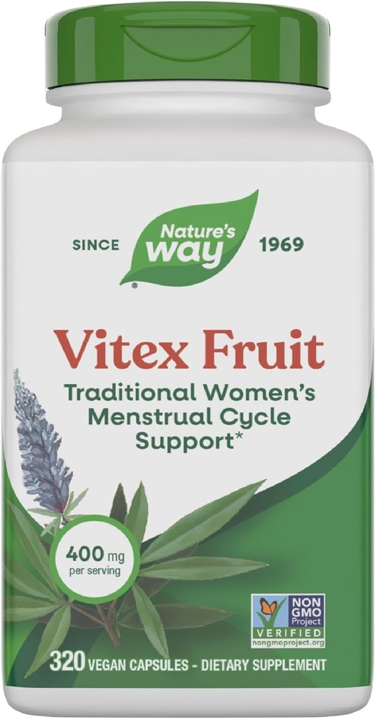 Nature's Way Vitex Fruit, Xüsusi Menstrual Cycle Support*, Xüsusi Qadın Sağlamlığı*, Chasteberry, Vegan, 320 Capsules (Paketing May Vary)