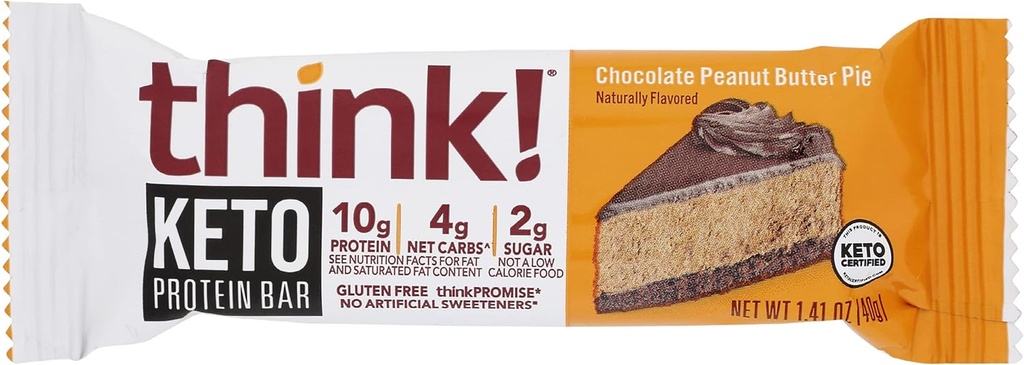 Denk nach! Protein Bars, High Protein Snacks, Glutenfrei, Sugar Free Energy Bar mit Whey Protein Isolate, Chocolate Peanut Butter Pie, Ernährung Bars ohne künstliche Süßungsmittel, Keto, 1.41 Oz (Pack von 10)
