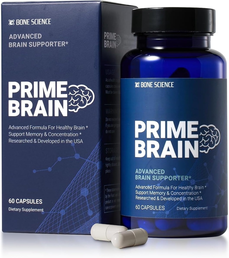 BONE SCIENCE - Prime Brain Supplement - Nootropic for Focus, Memory & Cognitive Performance, with Alpha GPC, L-Theanine & Ginkgo Biloba, Vegan - 60 Kapsule