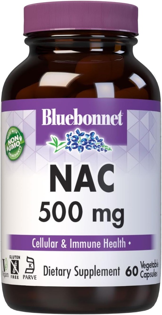 Bluebonnet NAC 500 mg Vitamino kapsulės, 60 Skaičius