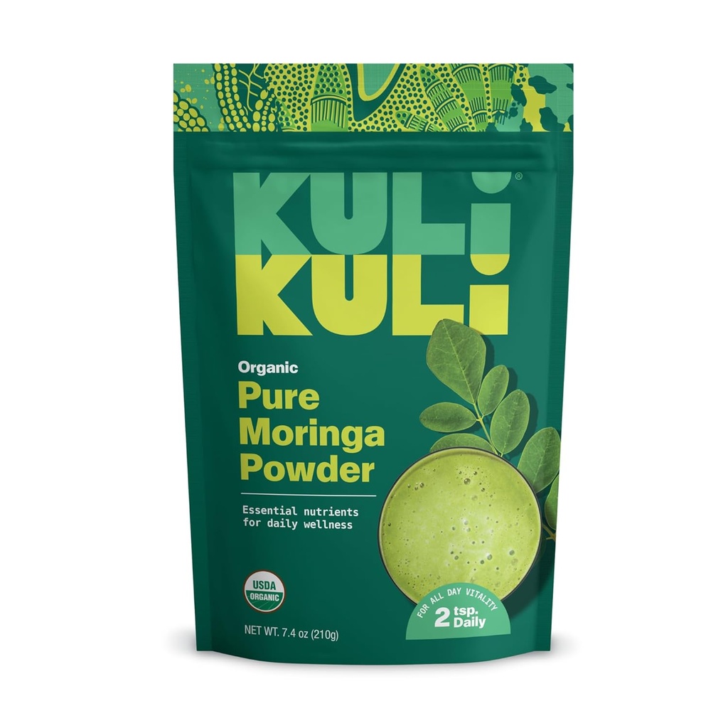 Kuli Kuli Moringa Oleifera Organic Leaf Powder & Green Smoothie, 100% čistý USDA Certified & Non-GMO Moringa Powder, Great with Smoothies, Tea, and Food, 1 Pack