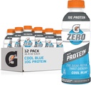 Gatorade Zero Con Protein, 10g Whey Protein Isolate, Zero Sugar, vegetariano, Electrolitos líquidos, Cool Blue, 16.9 Fl Oz Bottle, 12 Pack
