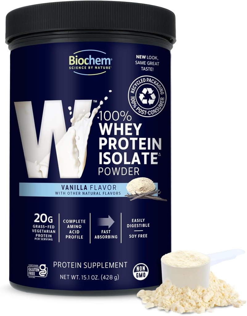 Biochem 100% Whey Isote Protein - Vanilla Flavor - 15.1 Ounce - Suports Imne salut - fàcil de rastrejar el gust - 20grian Protein - Amino Acids