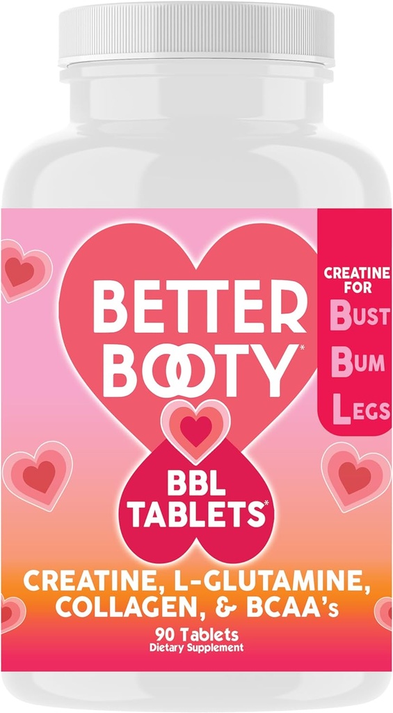 Better Booty BBL Tablets - Creatina Complex Supplement for Women with Creatine Monohydrate, L-Glutamina, Colágeno e BCAA's (90ct)
