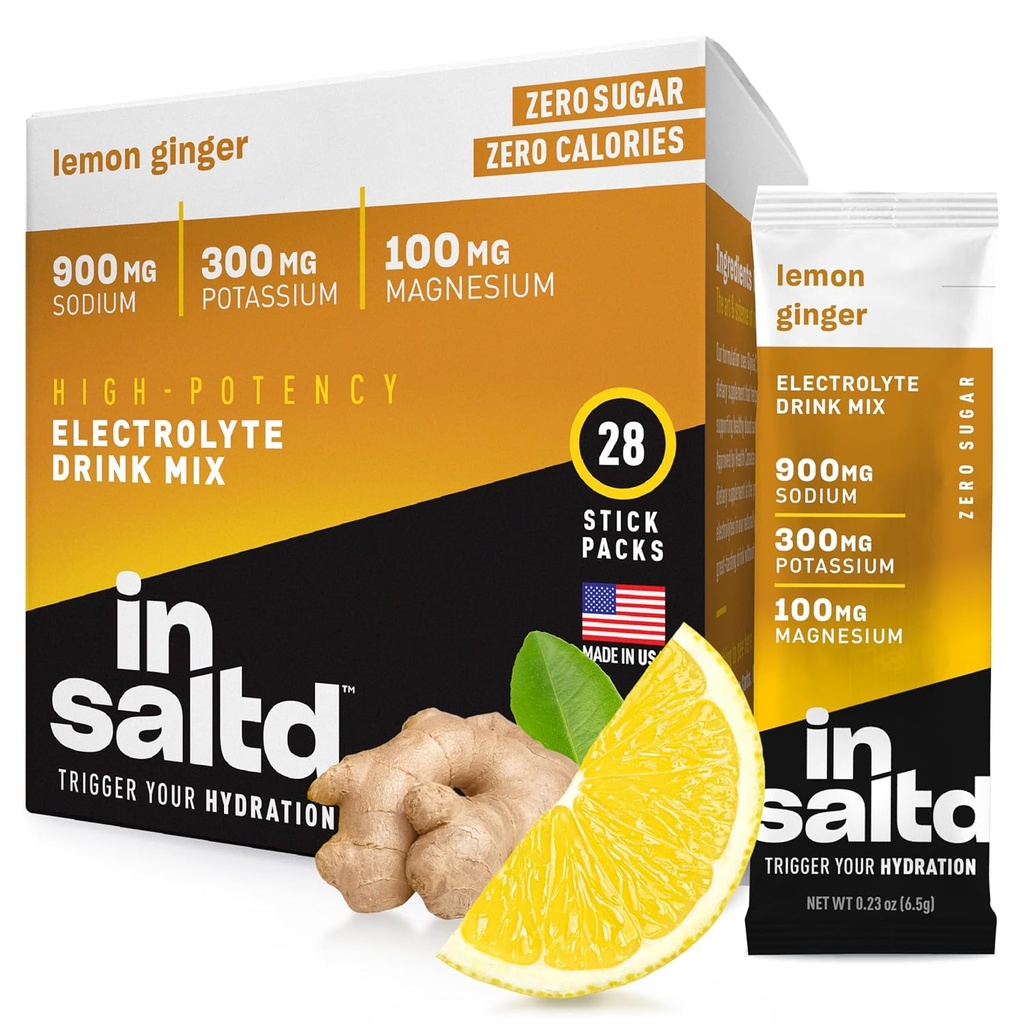 INSALTDTM Paquetes de po sen electrolitos sen azucre sen po con ningún Aftertaste Stevia | Paquetes de hidratación de alta potencia | Keto Electrolyte Drinks | Mix de bebidas intermitentes | 28 Pack (Xenxibre de león)