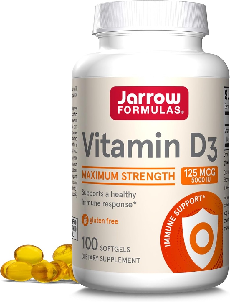 Jaarrow Formula D3-vitamiini 125 mikrog (5000 mikrog) - 100 tarjoilua (Softgels) - Luun terveys, immuuni tuki ja kalsiumaineenvaihdunta tuki - D-vitamiinia - D3-vitamiinia - 5000 IU D-vitamiinia - Gluteeniton