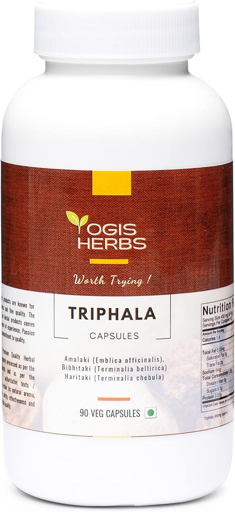 YOGIS HERBS Triphala Capsules Amahaki (Emblica Officinalis), Bibhitaki (Terminalia Bellirica) dan Haritaki (Terminalia Chebula) 90 Veg Capsules