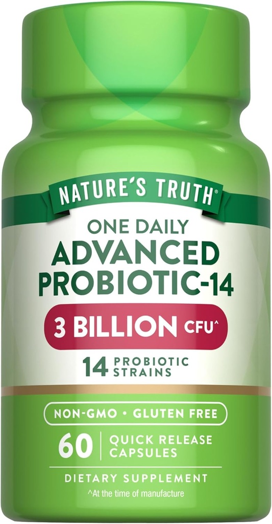 The Nature' Truth Probiotics Capsules s 3 Billion CFU s 60 count | for Men and Women - 14 Strains - Non-GMO Gluten Free supplement
