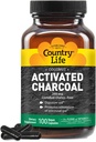 Country Life Coconut Activated Charcoal Capsules, 260mg - Přírodní Charcoal Supplement for Gas and Bloating Relief - Gluten- Free, 100 Vegan Kapsle