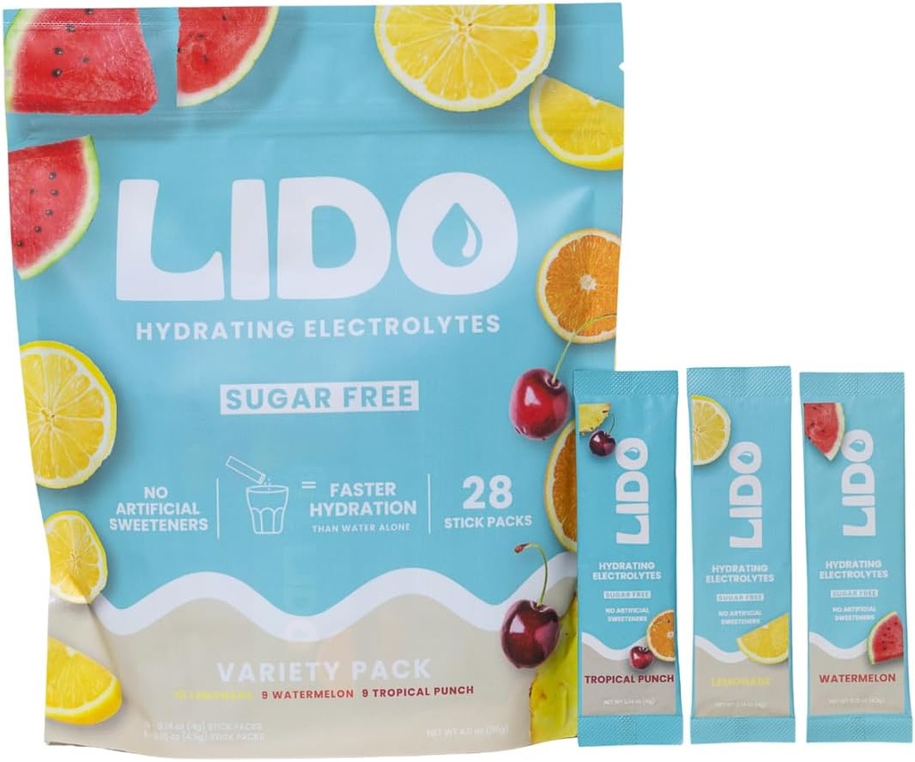 Variasi LIDO Pack Electrolyte Powder Paket - Bersih, Zero- Sugar Hidration Minum Mix dengan Sodium Balanced untuk Fast Replement - Vegan, Paleo & Fasting Friendly - 28 Tongkat