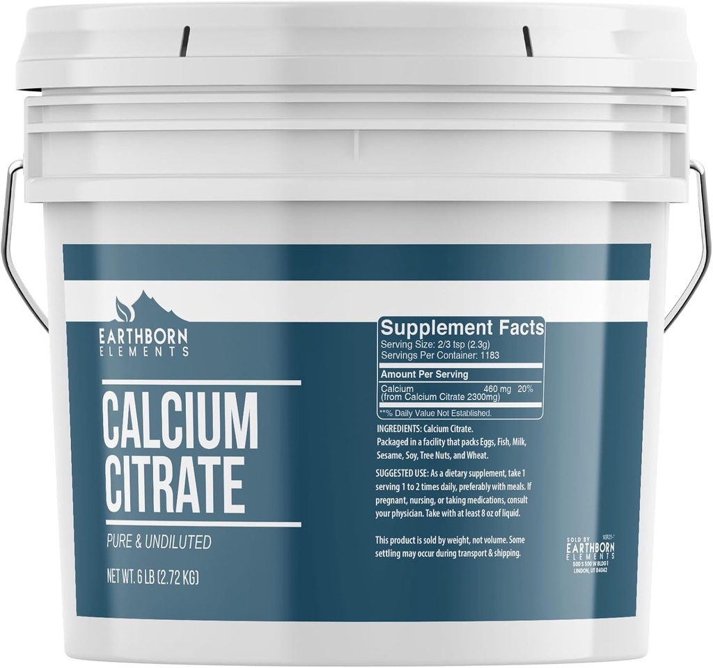 Earthborn Elements Calcium Citrate 1 Gallon Bucket, Pure & Undluted, Lab Verified (96 Ounce)