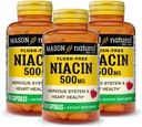 MASON NATURAL Niacin 500 mg flunssaton, tukee sydämen terveyttä, hermostoa ja energian tuotantoa, 60 kapselia, 3 kapselin pakkaus