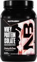 NutraBio 100% Whey Protein Isolate Protéine Poudre, 25g Protéine avec profil complet d'acide aminé, non-OGM, sans soja et sans gluten, faible teneur en glucides, faible teneur en calories en poudre de protéines de lactosérum, crème glacée aux fraises, 2 Lbs