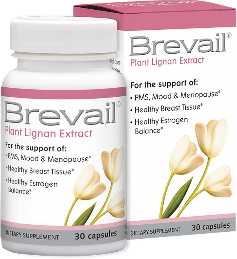 Brevail Plant Lignan Extract Capsules, Proactive Breast Health supplement with 50 mg SDG Lignans from Flax Seed Hulls for Healthy Estrogen Balance and PMS Mood Support Pills, 30 count