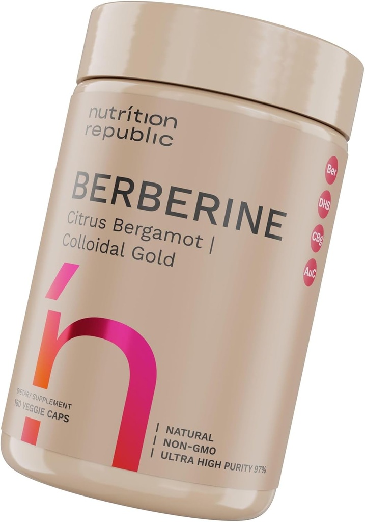 Berberine תוסף 1500 מ"ג, Ultra High Potency Berberine Complex with Citrus Bergamot, Colloidal Gold & Berberine Hcl, Dihydroberine תוסף