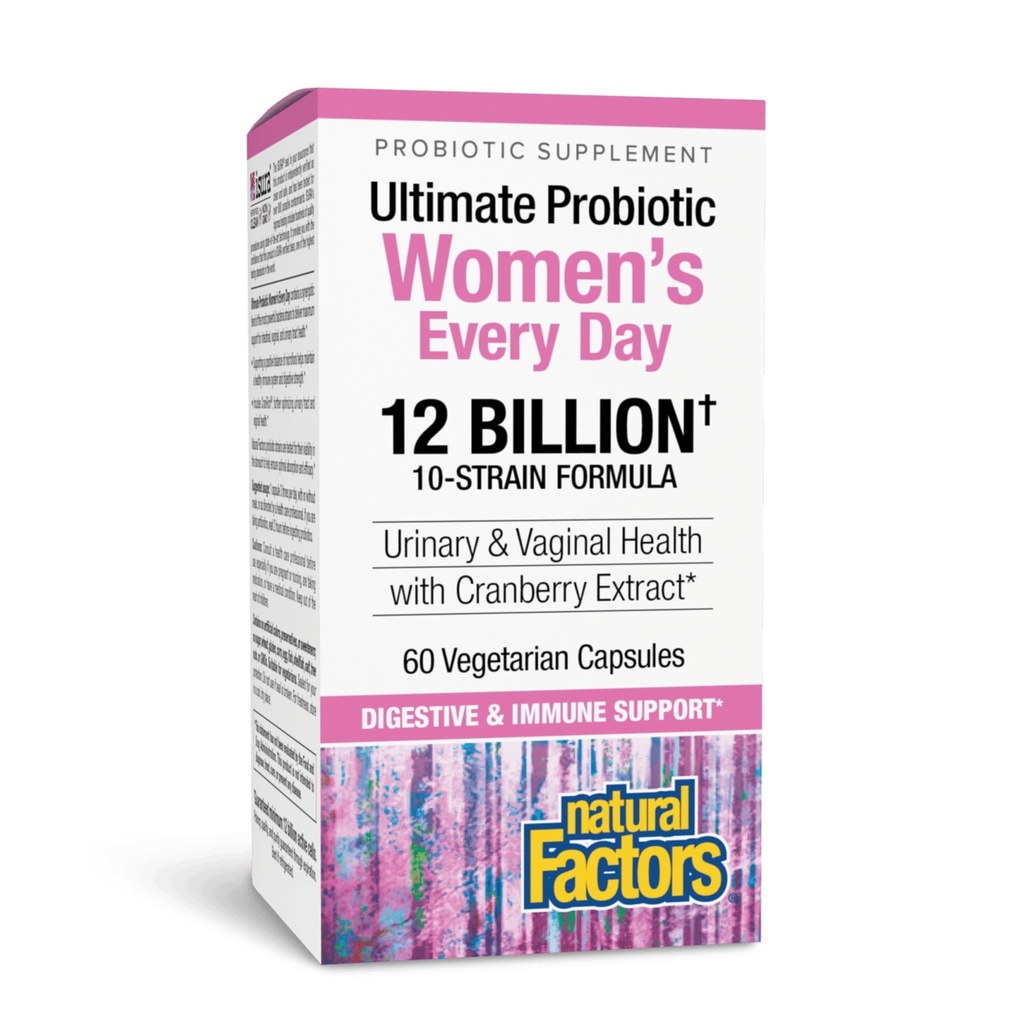 Natural Factors Ultimate Probiotic Women's Every Day - Digestive Health Support Supplement - Probiotic Supplement for Urinary Tract & Vaginal Health Support - 60 Vegetarian Capsules (60 Servings)