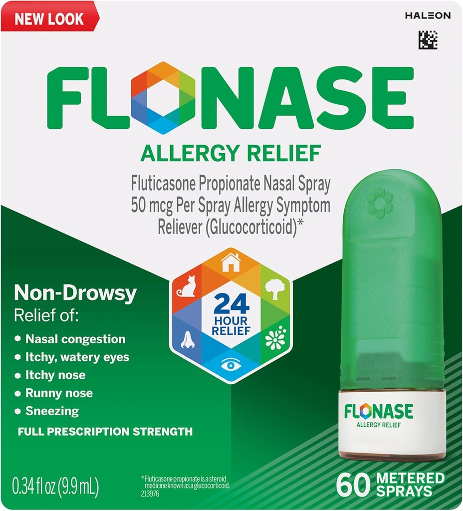 Flonase Allergy Relief Nasal Spray, 24 órás nem fulladásos allergia orvoslás, mért orrspray - 60 spray