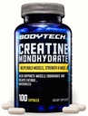 BodyTech Creatine Monohydrate Capsules, Micronized Creatine Formula for Men and Women, 2250 mg per Serving, Pre Workout & Post Workout Supplement, Gluten Free, Sugar Free, 100 Capsules