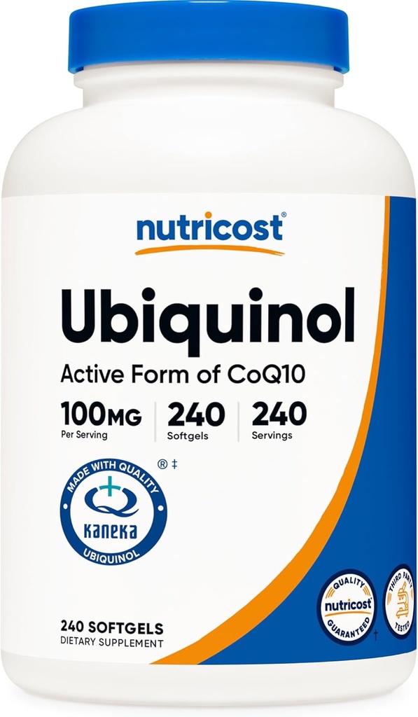 Nutricost Ubiquinol Softgels (100mg, 240 Softgels) - Superior Absorpce Antioxidant PHAR124; Aktivní forma CoQ10 - Gluten Free, Non- GMO
