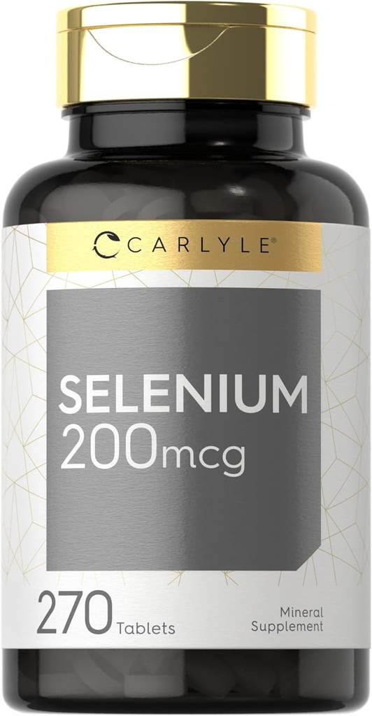 Suplemento de Selenio de Carlyle 200mcg | 270 cápsulas de tableta | Traza mineral esencial | Vegetarian, Non-GMO, Gluten Free