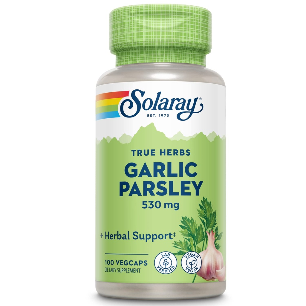 SOLARAY Garlic Bulb & Parsley Leaf - Garlic Supplement for Men & Women, Provides Herbal Support, 530 mg of Allium Sativum per Serving, Non GMO, Lab Verified - 100 VegCaps