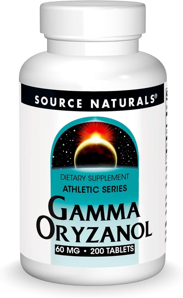 Source Naturals Gamma Oryzanol, Supplément alimentaire de série athlétique adapté aux végétariens, 60 MG - 200 comprimés