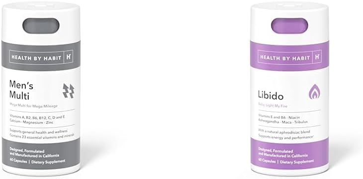 Health By Habit Men 's Multivitamin (60 kapszula) és Libido Blend (60 kapszula) - Vitaminok, Ásványok és Aphrodisiac kiegészítők (2 csomag)