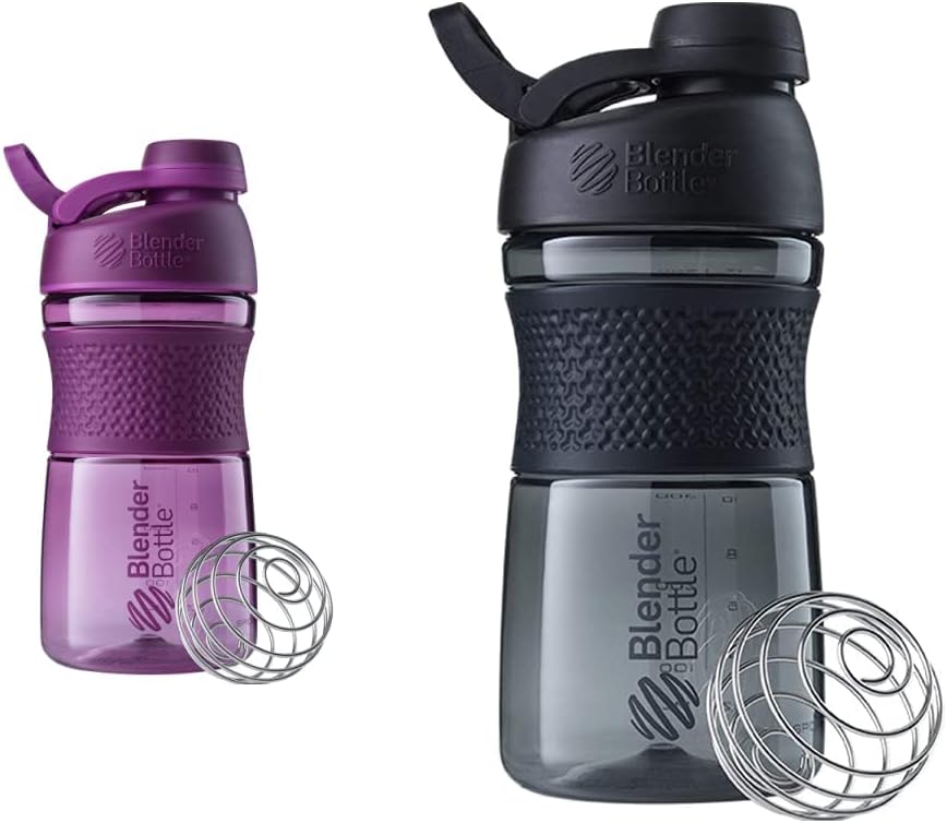 BlenderBottle 20-Ounce Black and Plum Protein Shaker Bottles with BlenderBall Wire Whisk