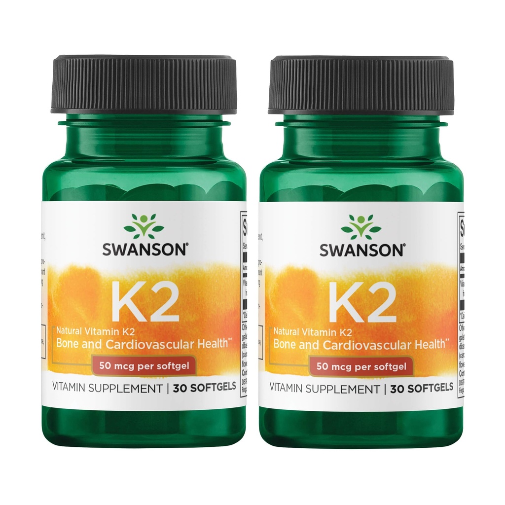 Swanson Natural Vitamin K2 (Menaquinone-7 from Natto) 50 mcg 30 Sgels (2 Pack)