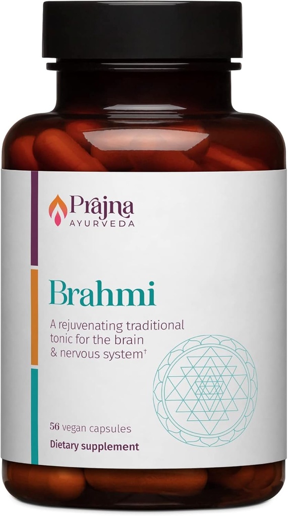 A fórmula Prajna Ayurveda Brahmi (Bacopa Monnieri) utilízase tradicionalmente para Nourish the Brain; Blended with Synapsa for Memory and Cognition Vegan, Gluten-Free, Soy-Free (500 mg)