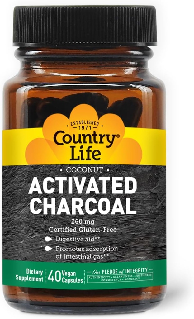Country Life Nucă de cocos Capsule Charcoal activate, 260 mg 