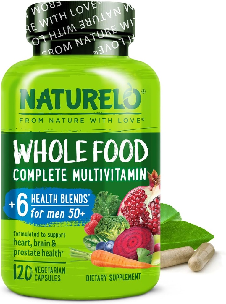 Multivitamin de menjar complet per a homes 50+ - amb vitamines, Mines, Asmarals, Extrabs Orlandics - Vegan Vegetarian - per a l'Energia, el cervell, el cor i la Salut d'ulls - 120 Capules