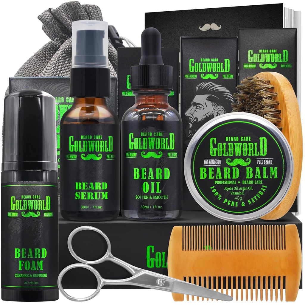 Beard Kit Beard Grooming Kit w/Beard Wash/Shampoo Beard Oil Balm Fırça Comb Scisor Bag e-Kitab Christmas Stocking Domens Həvəskarlar üçün Fikirlər O, Baba Boy Dost Kişileri üçün