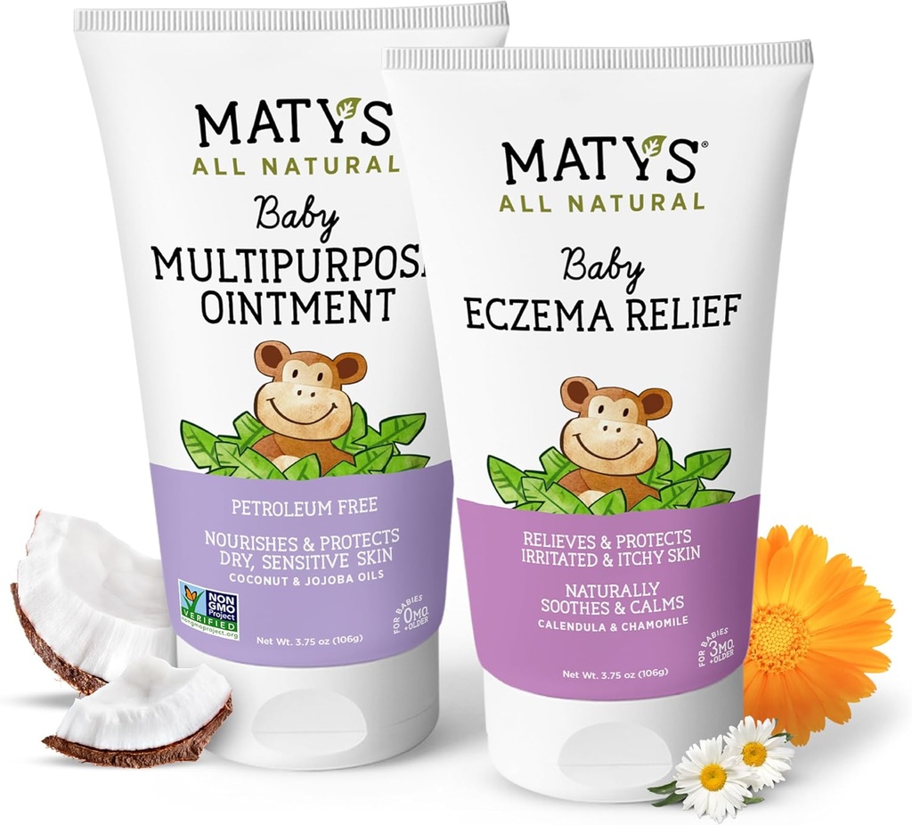Matys Baby Eczema & Multipurpose Ointment 2pk Combo pro děti 3 měsíce +, Soothe Eczema & Nurish Suchá kůže, Steroid / Petroleum free, 3.75oz každý Tube