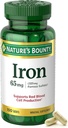 Nature 's Bounty Iron 65mg, 325 mg Ferrous Sulfate, Cellular Energy Support, Promotes Normal Red Blood Cell Production, 1 Serving Per Day, Gluten Free, 100 Vegetarian Tablet
