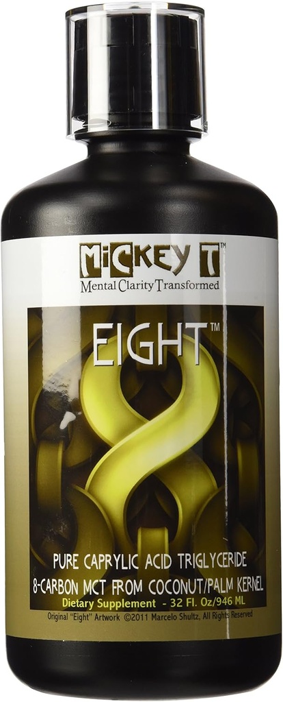 MiCkey T Eight 32oz - Pure C8 MCT Oil - Not a Blend - % 100 C-8 Caprylic Acid - Keto Friendly - Vegan - Kosher - Made in USA - Non-GMO - Coconut/Palm Kernel