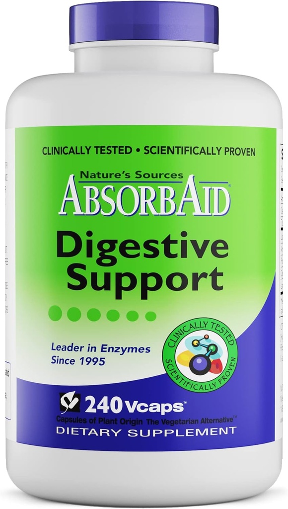 AbsorbAid Digestive Enzymes 240 vCaps, Provenido para Aumentar la Absorción de Nutrientes Vital en hasta un 71%