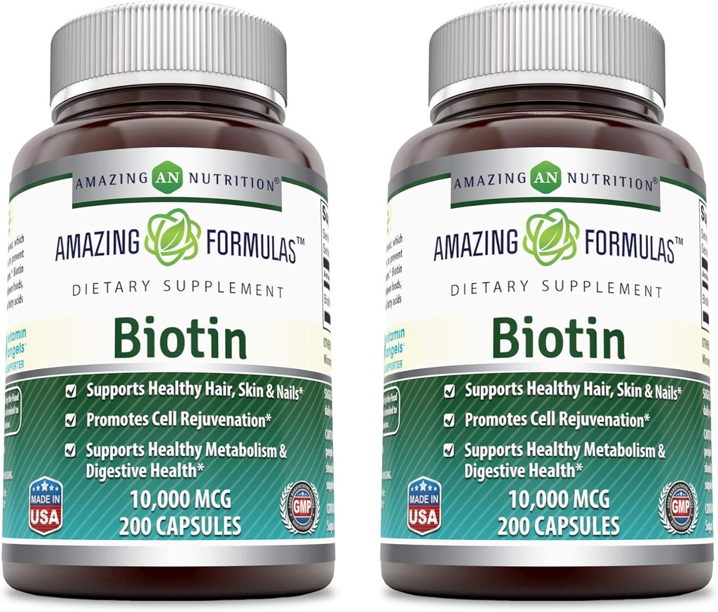 Amazing Formulas Biotin 10000 μg Veggie kapsulas    ) Vitamīns B7 Papildinājums ] Ne-GMO   ) Bez lipekļa ) Ražots ASV (200 Grāfs )
