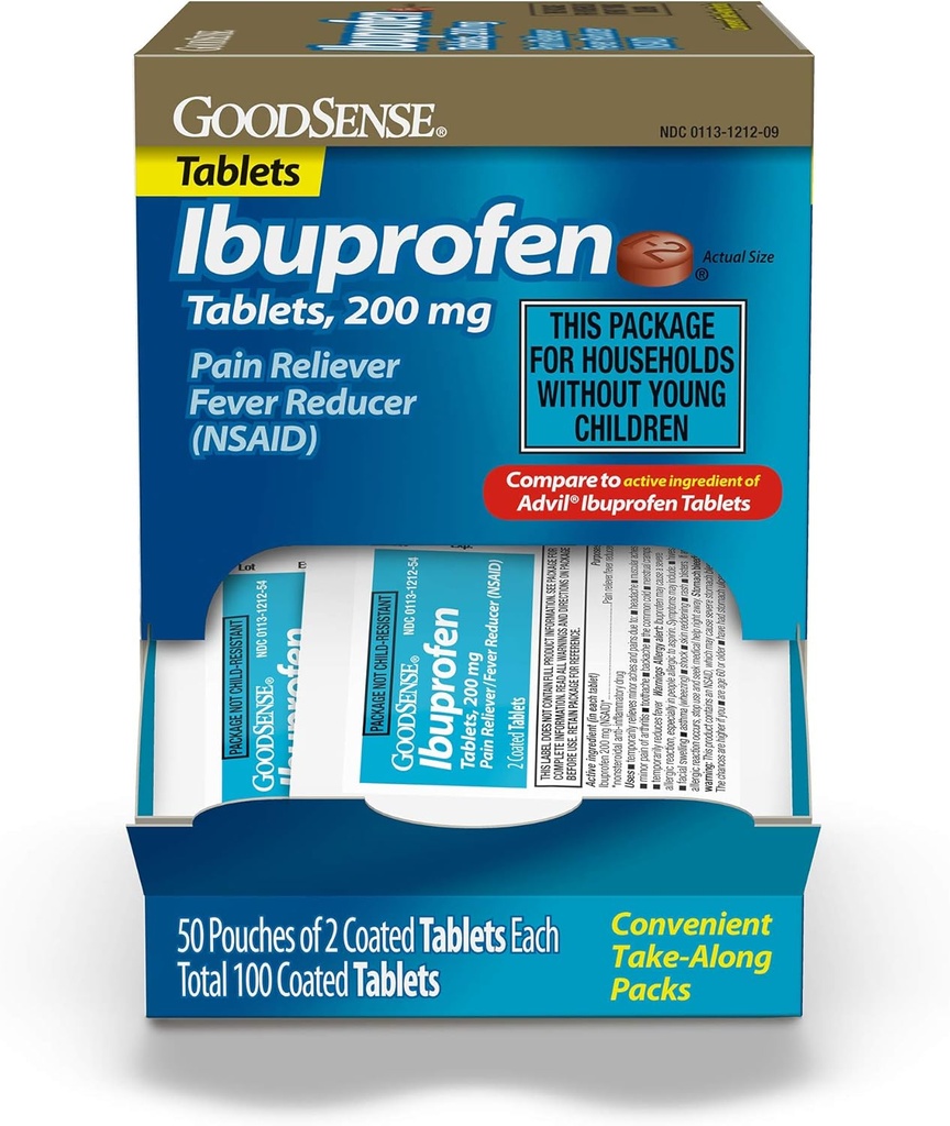GoodSense Ibuprofen Tablets, 200 mg, Pain Reliever og Feber Reducer, 100 Greve