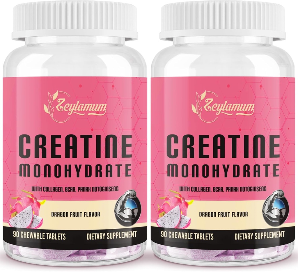 Creatine for Women Women - 124; with Hydrolized Collagen, BCAA - 124; 3G Creatine Chews for Women Booty Gain, Lean Muscles, Recovery & Energy, Vegan, Sugar Free Creatine, Power Alternative, 60 Servings