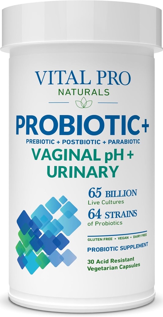 Vital Pro Resultal - Vaginal pH & Urinary Progetic + Pregities, Postoriotic, Parabotik, 4-in- 1 Suplemen Perempuan, Potensi Tinggi, 64 Strains, Digetal, Haminal, Uliner, Immune Kesehatan, 30 ct